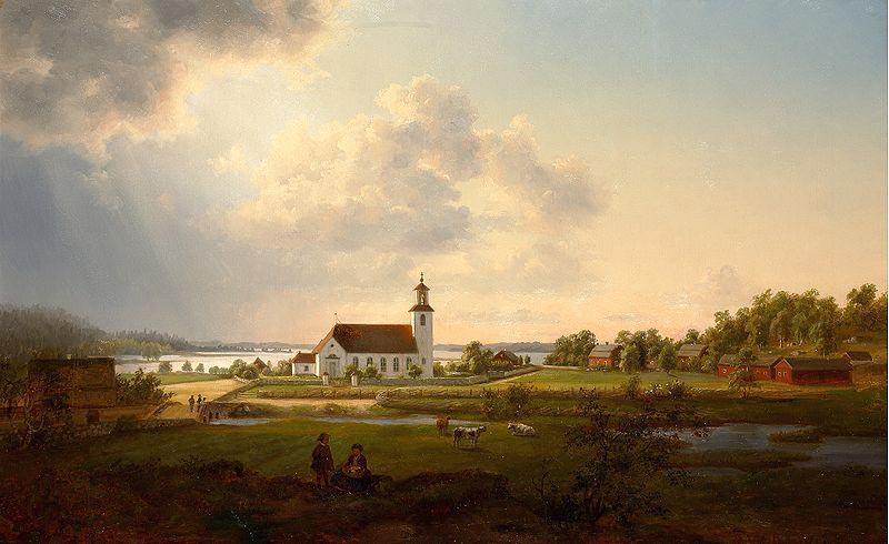 Ernfried Wahlqvist Landscape with a church by a river oil painting picture